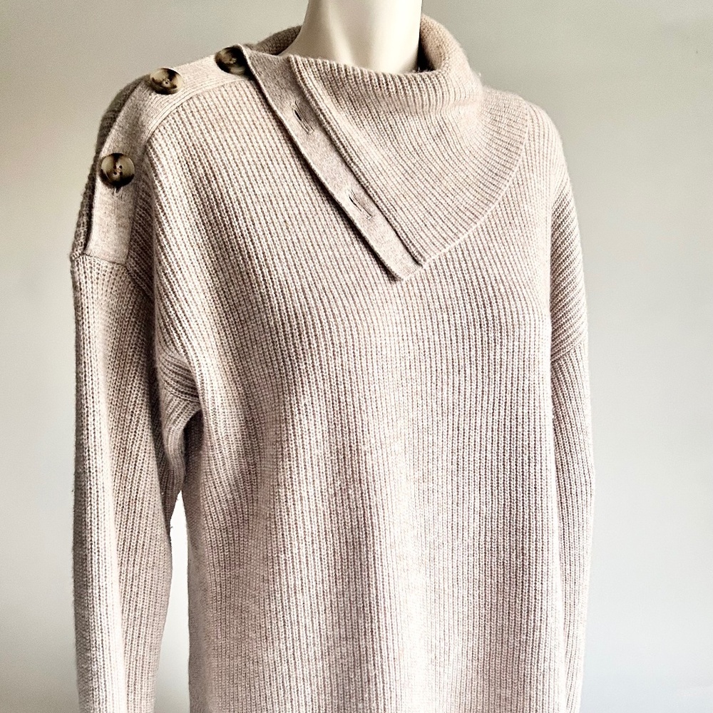 Madewell Beige 60% Wool 40% Polyamide Ribbed Sweater Button Detail size M
